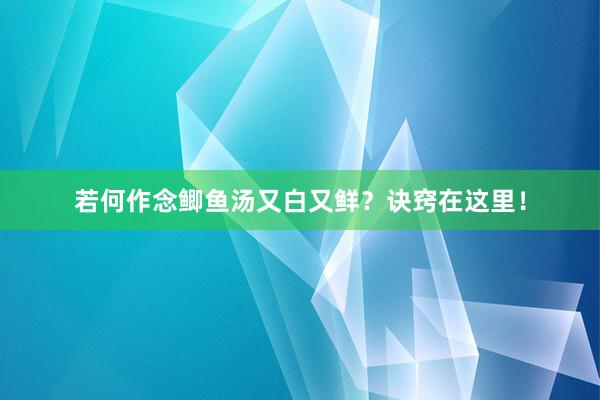 若何作念鲫鱼汤又白又鲜？诀窍在这里！